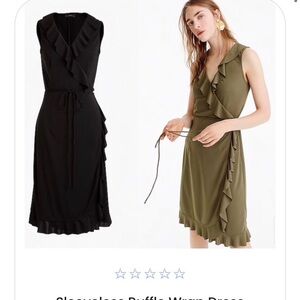 J. Crew Black True Wrap Midi Ruffle Dress SZ Large $268